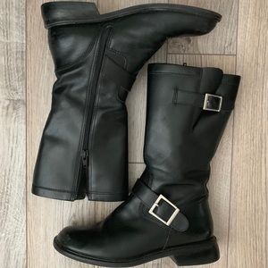 Tall black leather boots